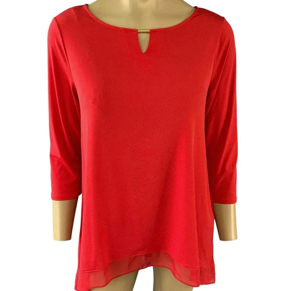 Chico's Casual Jersey Tops Blouse Women Size M Red Pullover Metal Keyhole Neck - Picture 1 of 16